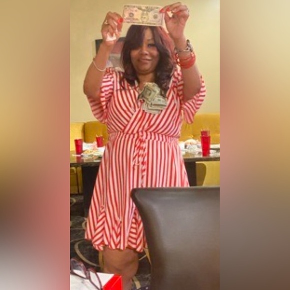 MINI DRESS: Yellow & White V Neck Striped Mini Dress w/Wrap & Ruffle Hem, NWOT - Picture 6 of 16